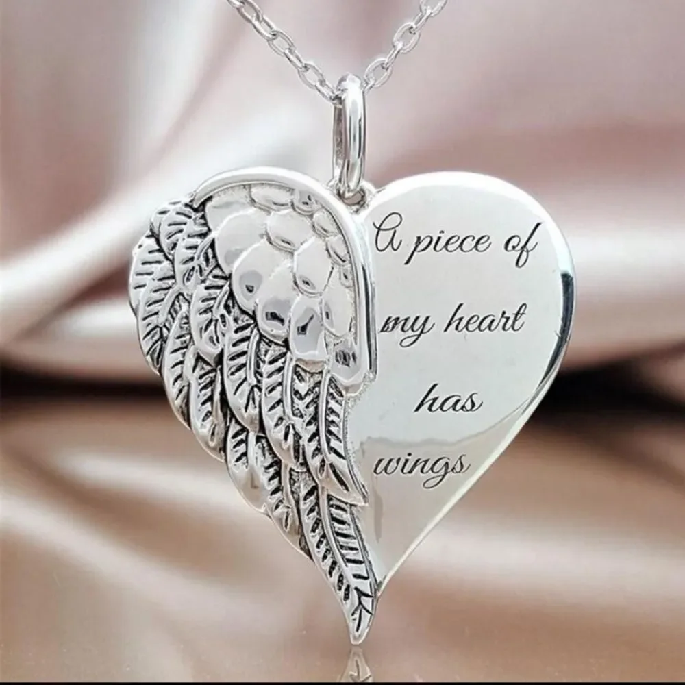 3for$20 1pc Angel Wing Pendant With English Slogan & Heart Shaped Necklace